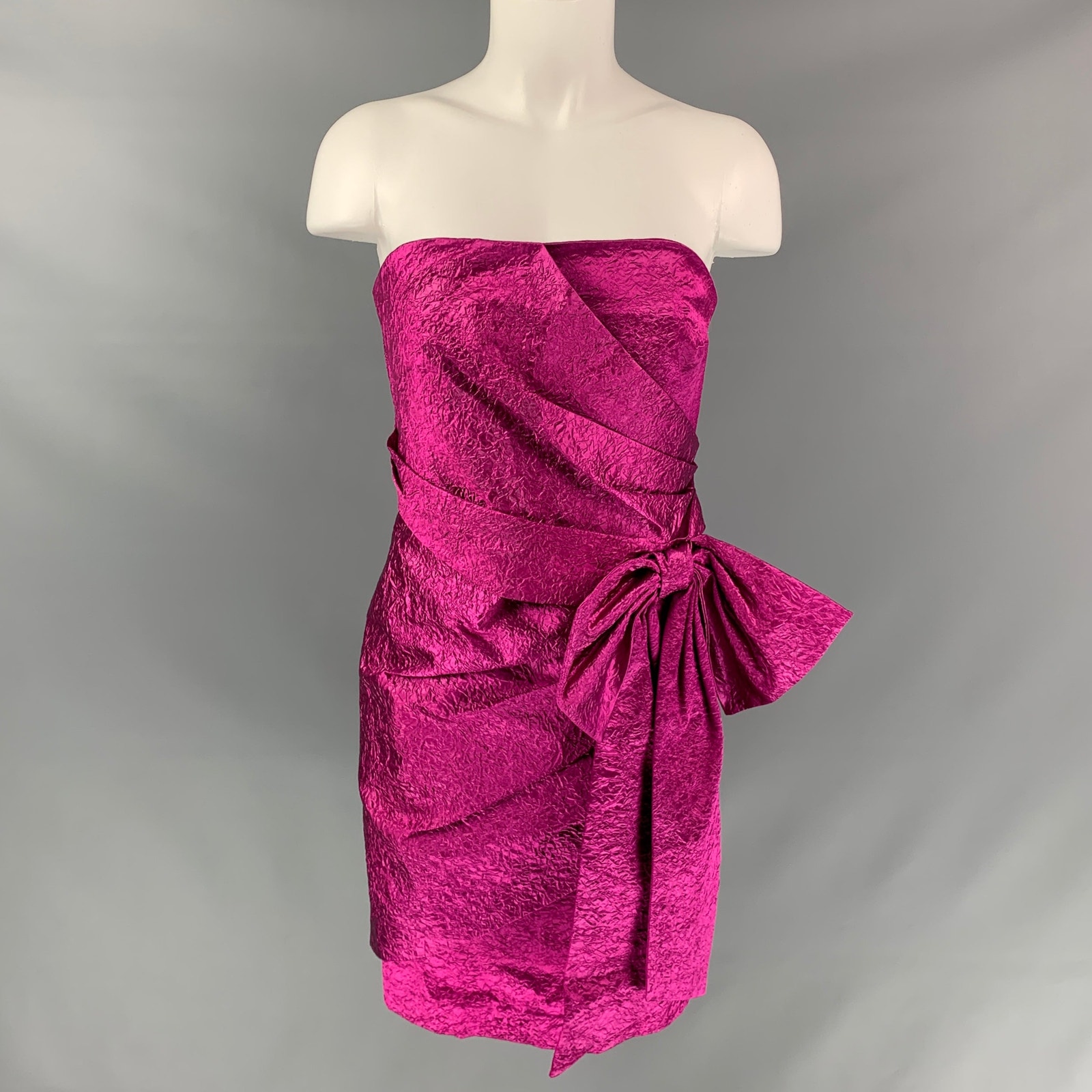 Ronny Kobo Size Xs Carolayna Pink Fuchsia Polyamide Blend Wrinkled Bow Dress